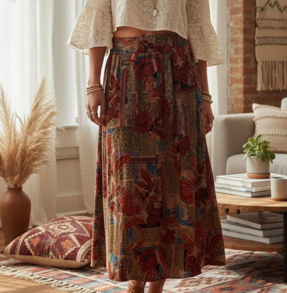90’s Sag Harbor Floral Maxi Skirt - Modern Boho Artsy Chic